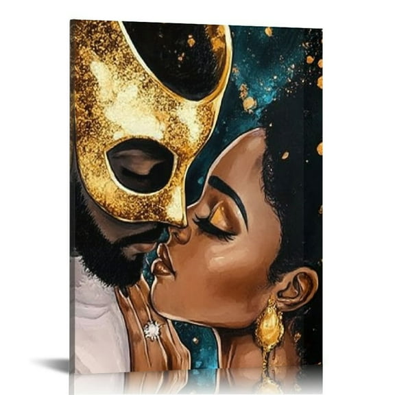 Acheng King and Queen wall decor African American Wall art Black Queen And King Poster Abstract Modern Wall Art Black Women Crown Painting Black Canvas Wall Art for Bed room Living Room 12x16 in