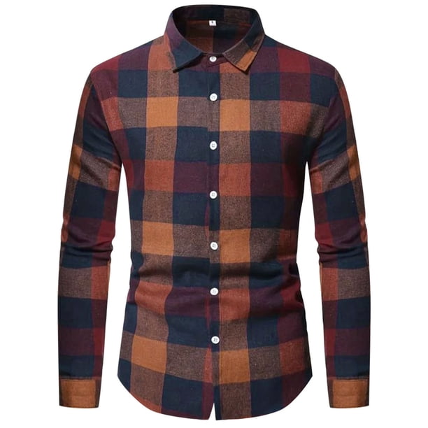 Blusa y camisa de manga larga con cuello vuelto para hombre, informal, con botones y bolsillos, camisa de manga larga a cuadros, abrigo de lino para hombre