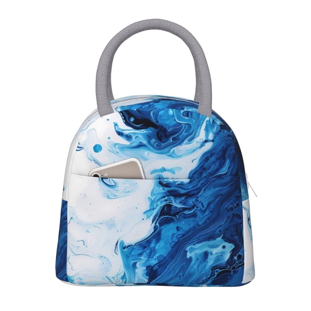 Balery Blue White Fluid Art Bolsa de Almuerzo para Mujeres, Caja de Almuerzo, Bolsa de Almuerzo Pequeña Impermeable, Tote de Almuerzo Reutilizable con Gran Capacidad