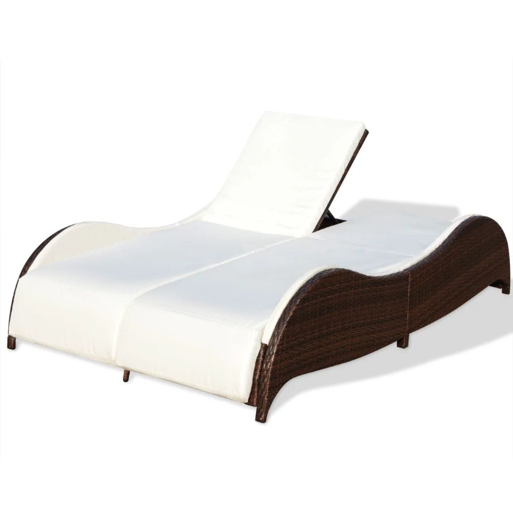 Kepooman Outdoor 2-Person Rattan Sun Lounger with Soft Cushion & Adjustable Backrest, Brown Kepooman Outdoor 2-Person Rattan Sun Lounger with Soft Cushion & Adjustable Backrest, Brown