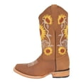 thumbnail image 3 of Women’s Square Toe Leather Cowgirl Cowboy Boot Sunflower Floral Embroidered Western Boots, 3 of 5