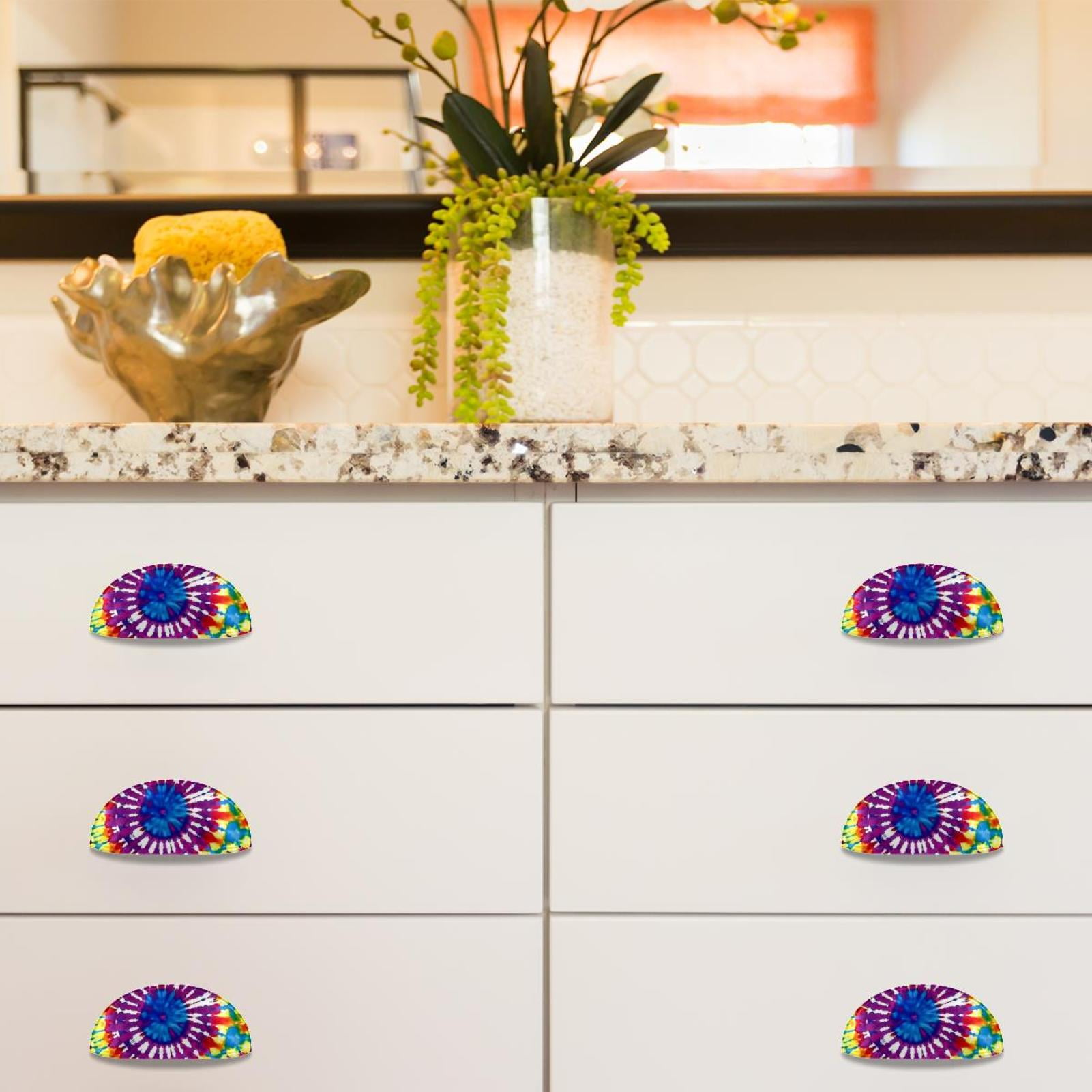 PhooArto 6 Pcs Cup Drawer Pulls, Tie Dye Circles Pattern Shell Shape Handles Cabinet Knobs for Dresser Cupboard Closet Wardrobe with Screws