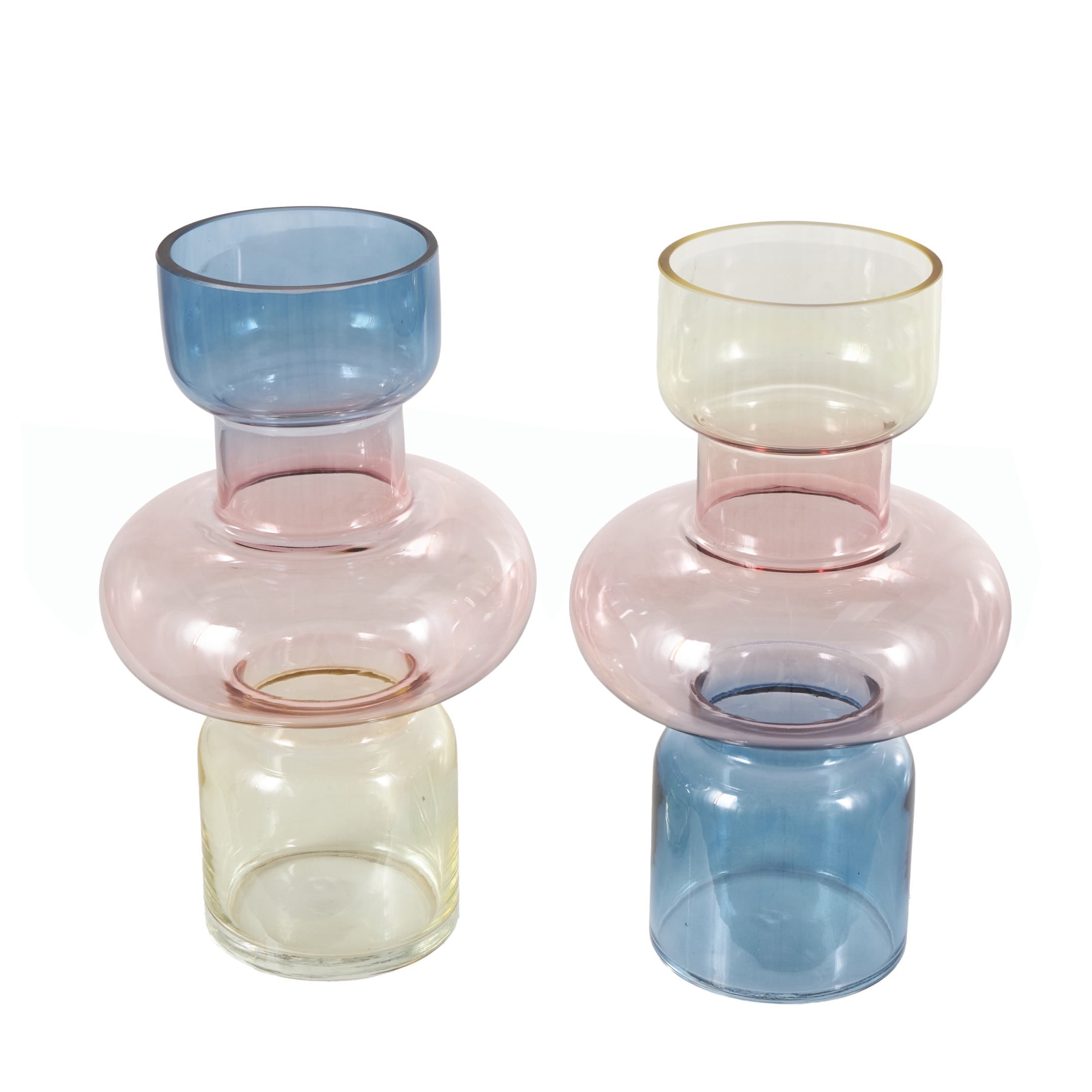 DecMode 7"W, 12"H Geometric Ombre Multi Colored Glass Vase, Set of 2