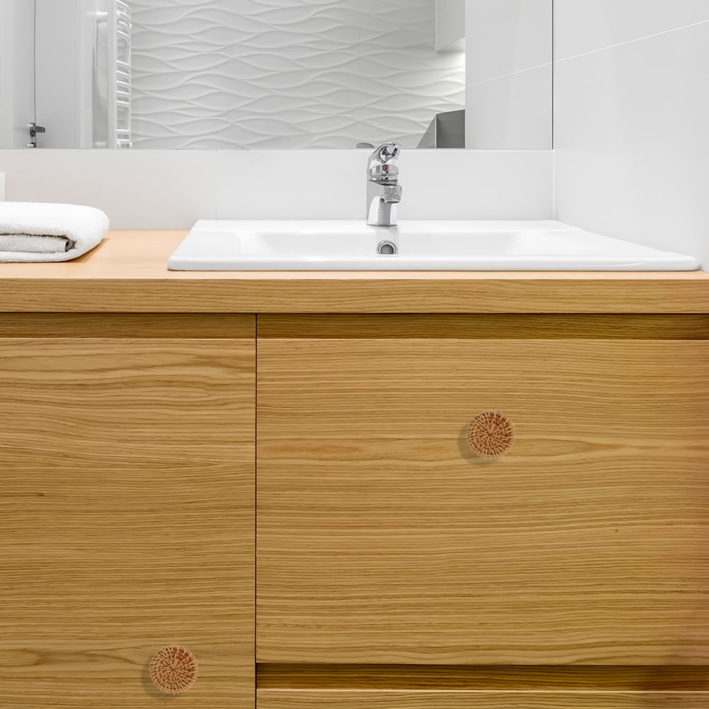 3 Count Cabinet Door Handles Bamboo Small Dresser Knobs Round