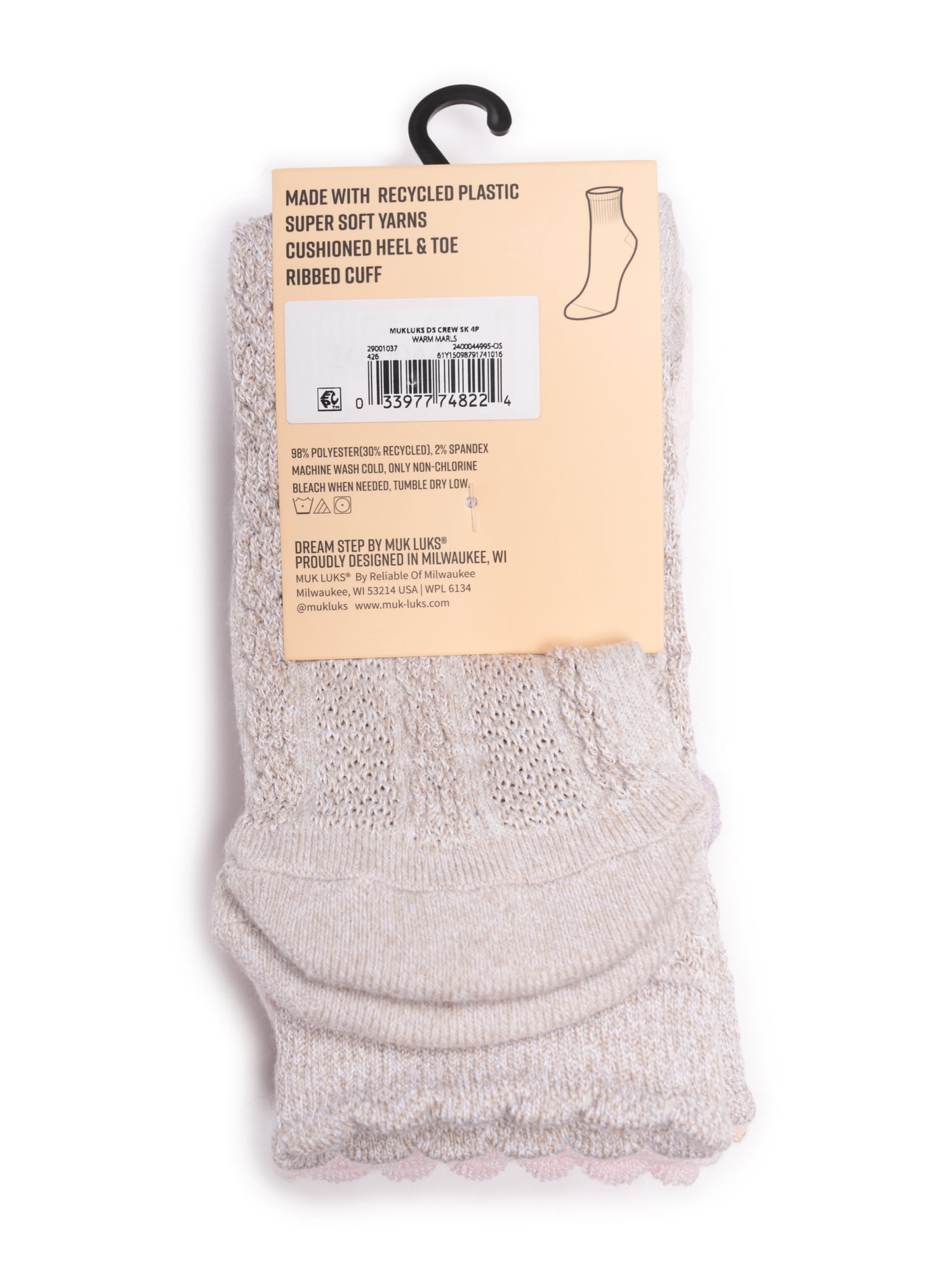MUK LUKS Women's Dream Step Crew Socks, 4-Pack, OSFM