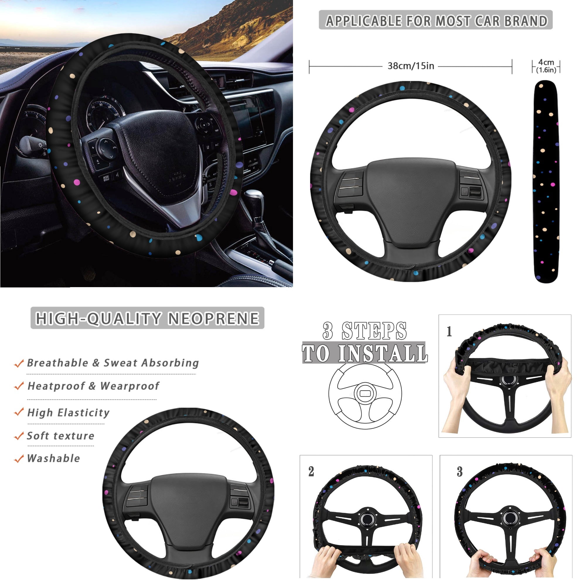 Yuyamidu Blue Mushroom Car Front Back Seat Covers Butterfly Steering Wheel Cover Seat Belt Pad Garbage Bin Armrest Cover Pad Rearview Mirror Cover Handbrake Cover Set Coasters, Set of 14