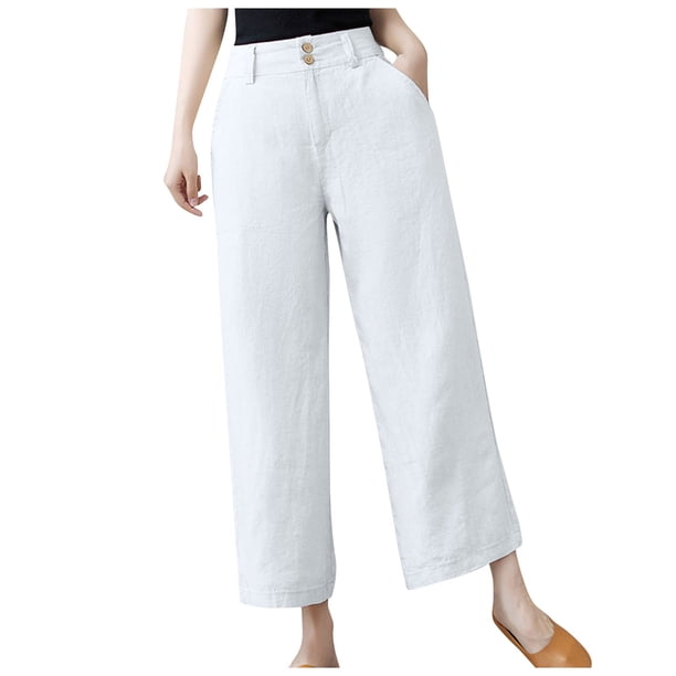 Pantalones de lino con cintura elástica para mujer, pantalones holgados informales de verano, 95 % algodón, bolsillos laterales, tallas M-XXL, para múltiples ocasiones