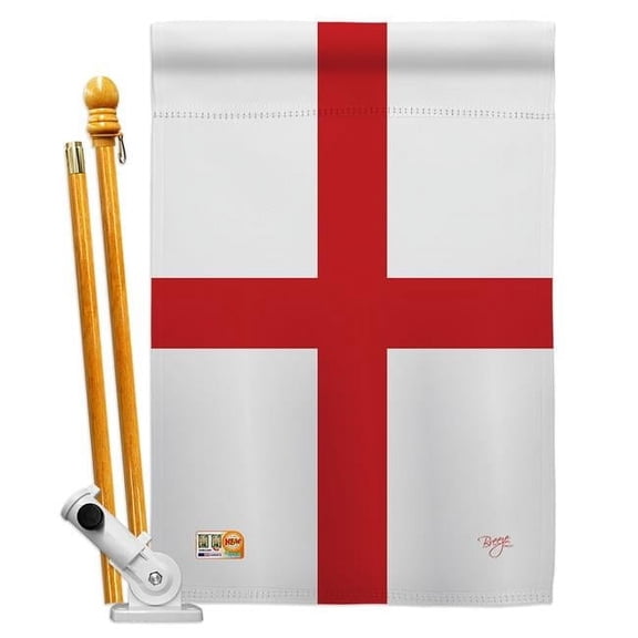 Breeze Decor BD-CY-HS-108168-IP-BO-D-US13-BD 28 x 40 in. England - St. Georges Cross Flags of the World Nationality Impressions Decorative Vertical Double Sided House Flag Set with Pole Bracket & Hard