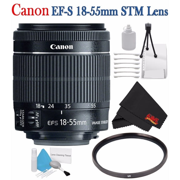Canon EF-S 18-55mm F/3.5-5.6 IS STM Lens   58mm UV Filter   Deluxe Starter Kit   Deluxe 3pc Lens Cleaning Kit Bundle