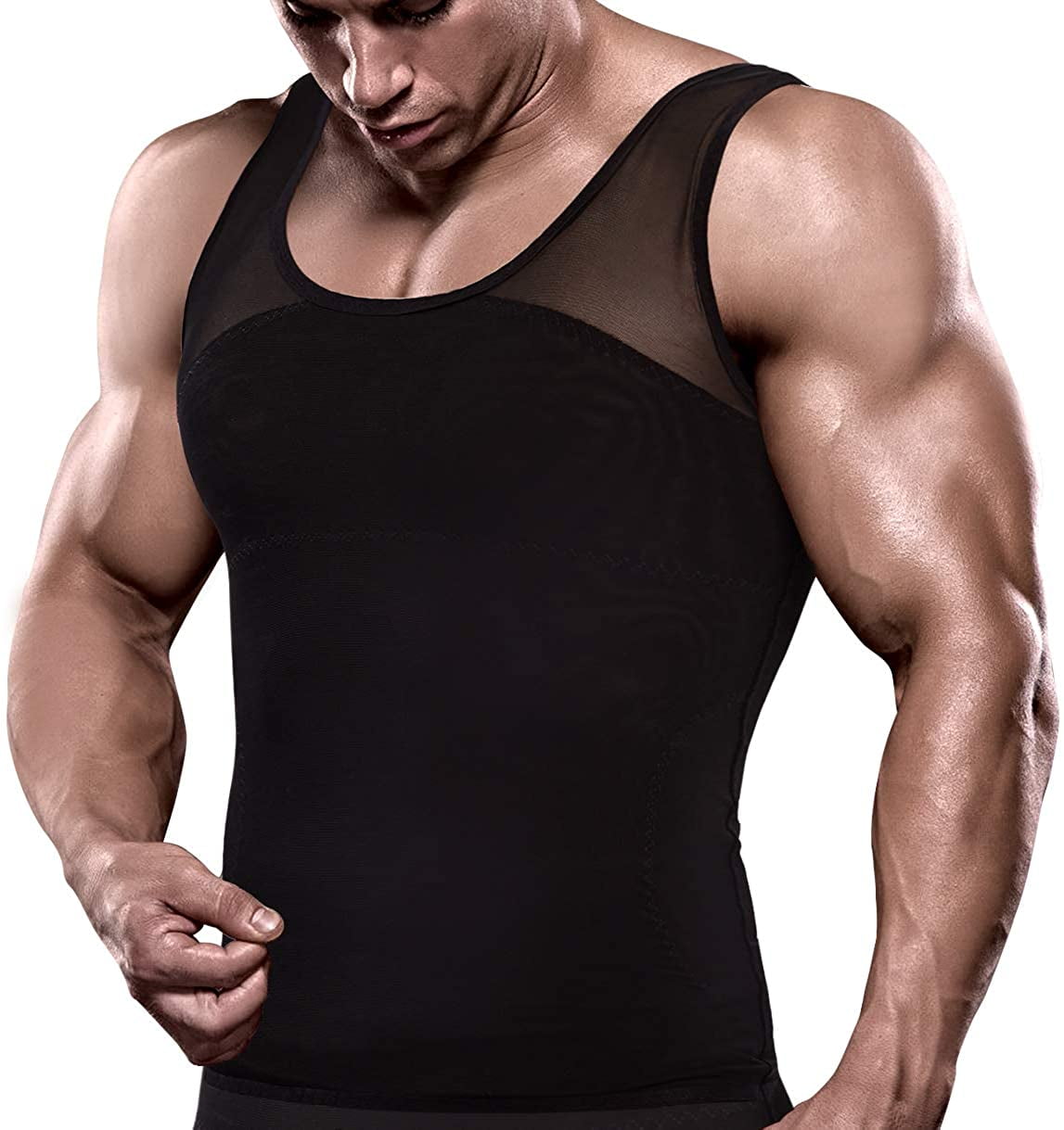 Mens Powerful Slimming Compression Vest Shirt for Gynecomastia Man Boobs Moobs 
