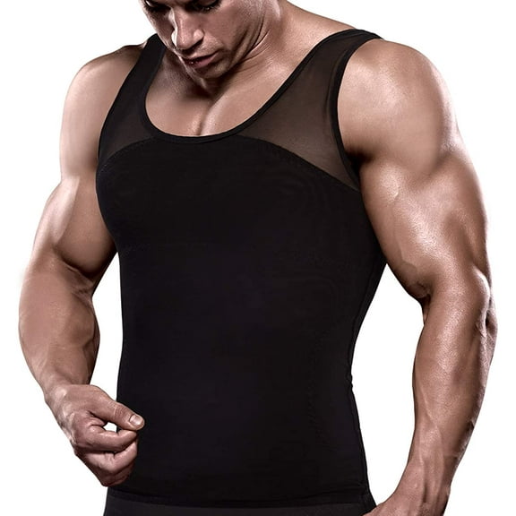 COMFREE Men's Compression Shirt Slimming Shapewear Body Shaper Abdomen Chest Gynecomastia to Hide Man Boobs Moobs Tank Top Undershirt