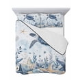 thumbnail image 7 of Quilts Twin Size Bedding Set, Blue Turtle Coastal Lightweight Quilted Comforter, Beach Starfish Nautical Coral Botanical Reversible Bedspread Coverlet with Pillow Covers for All Season, 68" x 86", 7 of 7