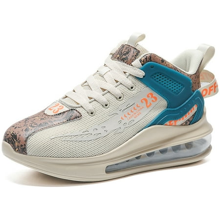 

Stereo Flying Woven Air Cushion Breathable Sneakers Men s Casual Shock Absorption Khaki Color High Bottom Running Shoes Autumn And Winter New Stripes