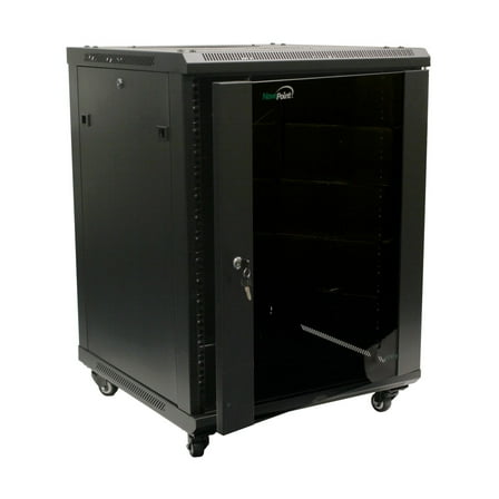 NavePoint 15U Server Cabinet Wall Mount Rack Enclosure with Caster Wheels, 2 Fans, Locking Glass Door, Removable Side Panels – 15U Network Cabinet 23.6” Deep, 19” Server Rack for IT Equipment