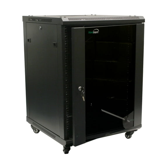 NavePoint 15U Server Cabinet Wall Mount Rack Enclosure with Caster Wheels, 2 Fans, Locking Glass Door, Removable Side Panels – 15U Network Cabinet 23.6” Deep, 19” Server Rack for IT Equipment