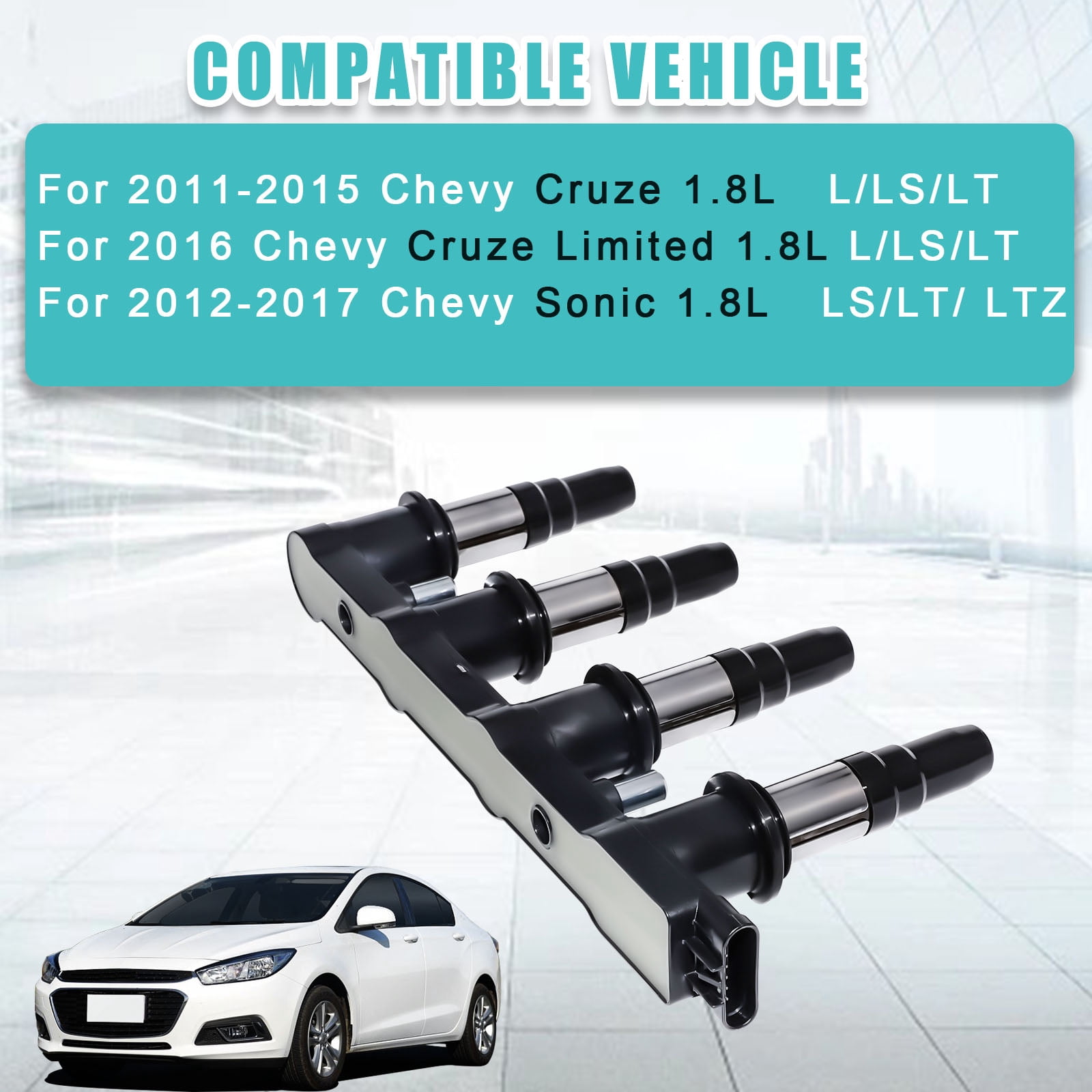 RAWOK Ignition Coil Pack and 4 Iridium Spark Plugs Compatible with 2011-2015 Chevy Cruze 1.8L, 2016 Chevrolet Cruze Limited 1.8L, 2012-2017 Chevy Sonic 1.8L, Replace UF620 9091902247 C1646 4504 7092