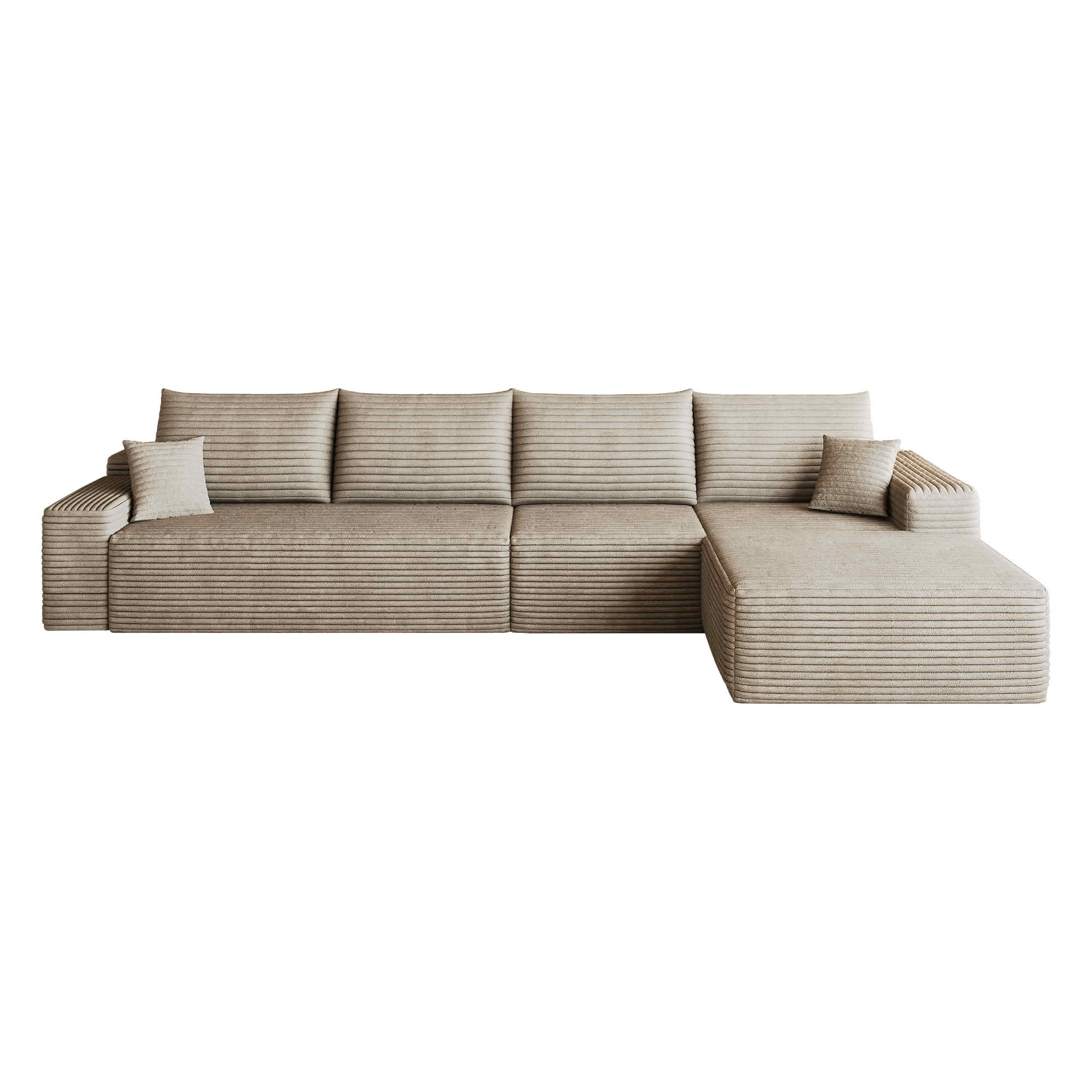 MAYEERTY 134 Inch Camel Corduroy Low Cloud L-Shape Sectional Sofa, 4-Seat Modular Deep Chaise Couch Zero Assembly