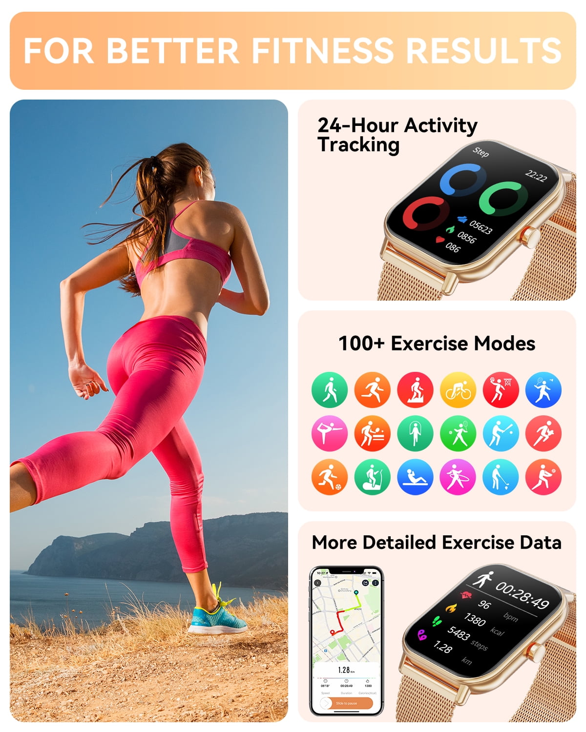Xinyi 1.85’ Women's Smartwatch fits for Android & IPhone Devices, Fitness Watch with Fitness Tracker, IP67 Waterproof Women's Watch (Milanese Steel Band)