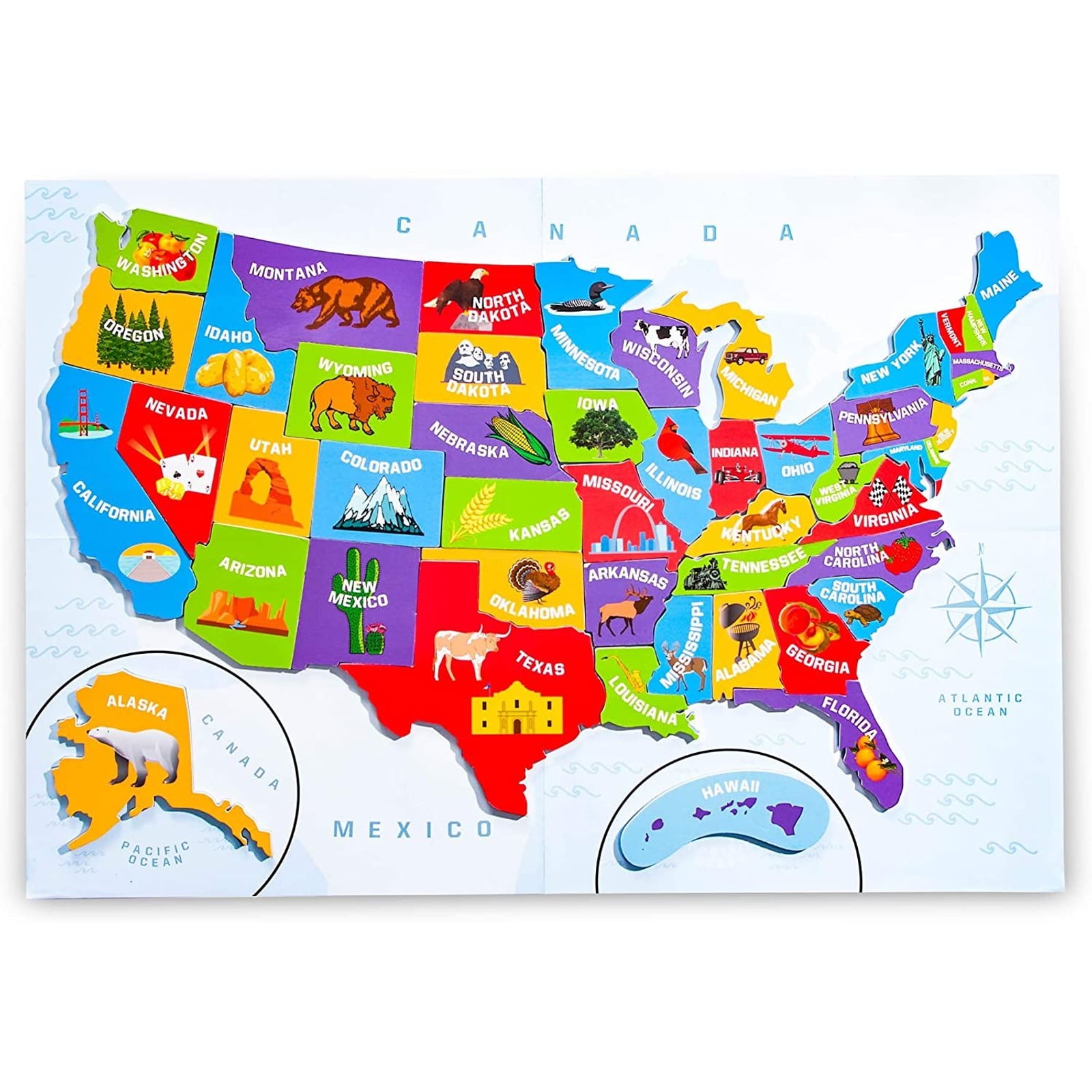 VATOS Wooden Kids Puzzles,44 Pieces Jigsaw Puzzle World Map Puzzles for Kids Ages 2-4 Toddler Puzzles Preschool Educational Learning Toys Set Montessori Toys for Boys and Girls 3 4 5 6 7 8