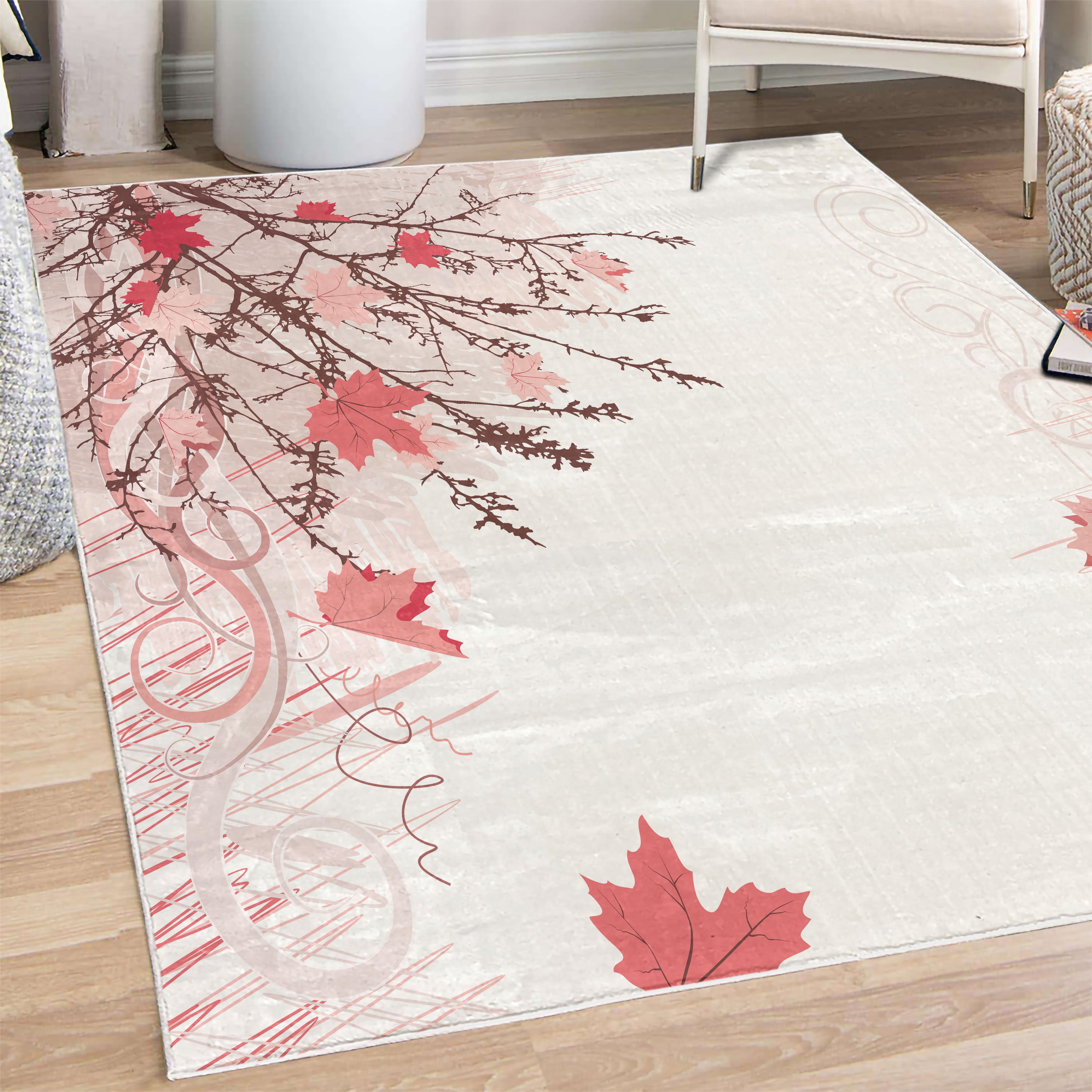 Nature Decorative Rug, Autumn Maple Leaves Branches in Fall Earthen ...