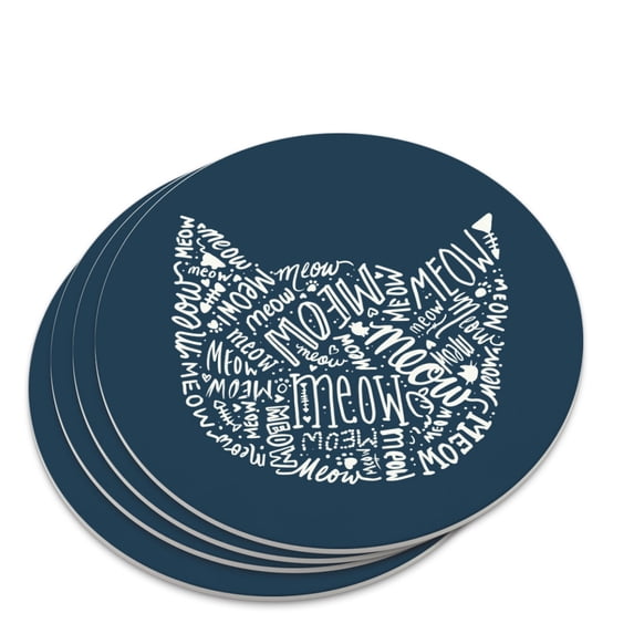 Meow Cat Kitten Kitty Silhouette Novelty Coaster Set