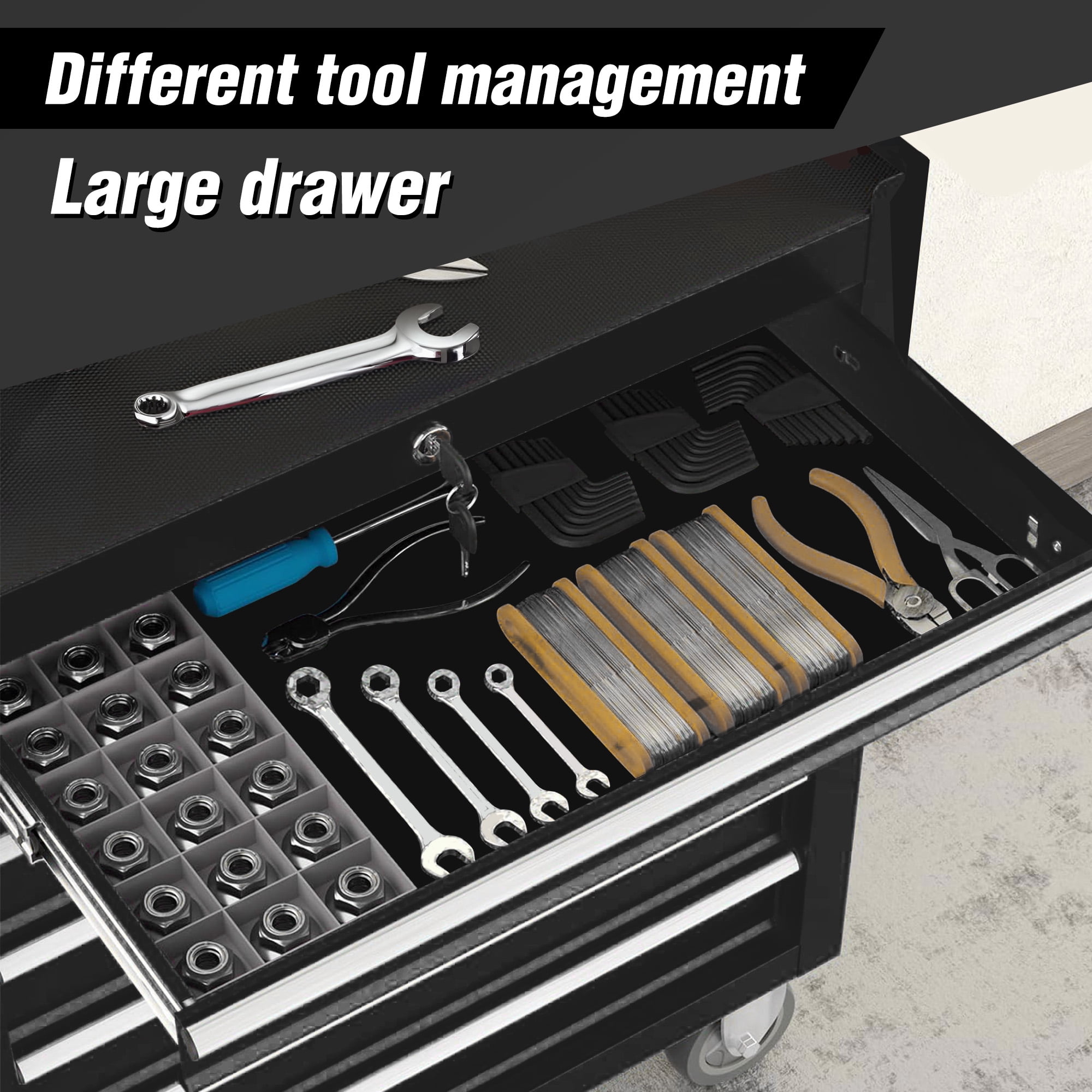 MAYEERTY 5-Drawer Rolling Tool Chest with Lock & Key, Tool Storage Cabinet with Wheels, Tool Organizer Box for Garage, Warehouse