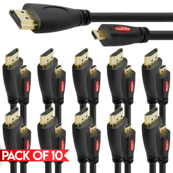 Cmple - [10 PACK] 6 Feet Micro HDMI Cable HDMI D-Male to A-Male Cord, 4K 60Hz, Compatible with GoPro Hero 5 6 7 8, Nikon b500, EOS M50, ThinkPad 10 8, ZenBook UX305UA, Yoga 700 710, 710s
