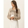 thumbnail image 2 of DARING DIVA Women's Faux Fur Shrug Bow Tie Front Fluffy Cropped Jacket XS Khaki, 2 of 6
