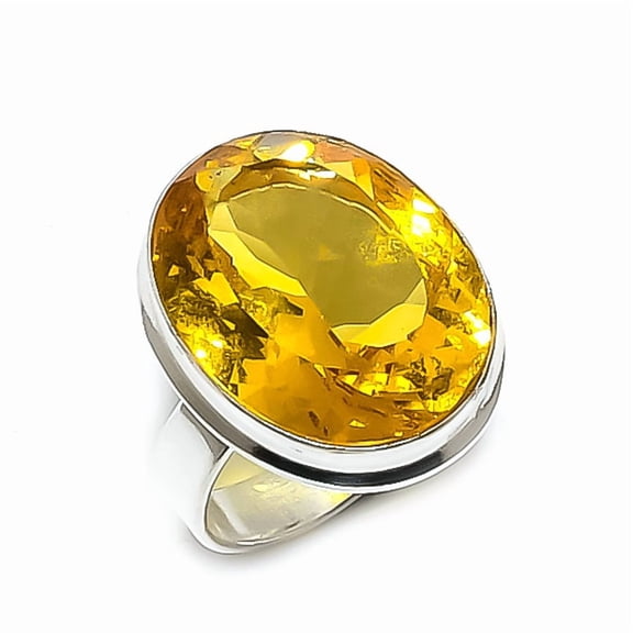Natural Citrine Gemstone Handmade 925 Sterling Silver Jewelry Ring Size 6.5