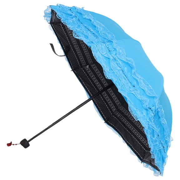ETEREAUTY Blue Layered Lace Sun Umbrella with Windproof Folding Design for Bridal Events