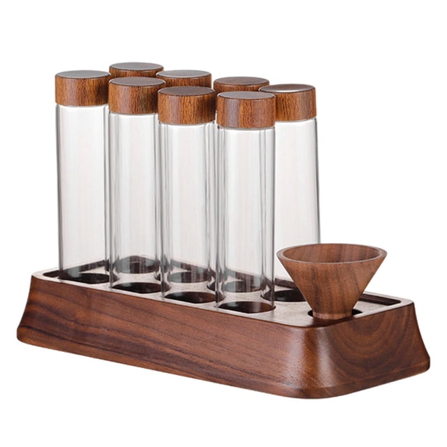 Tubo de ensayo de granos de café con soporte, bote de cocina, decoración para fiestas y hermético. 8 hoyos