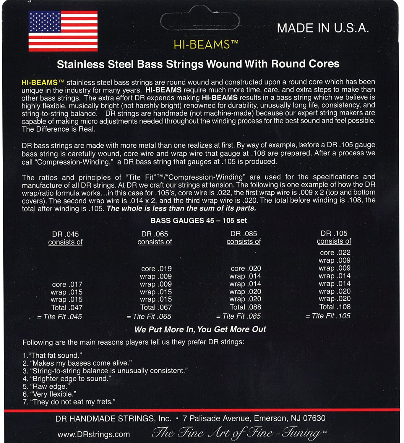 DR Strings MLR45 Hi-Beam Medium Lite Electric Bass 4 String Set (45-100)