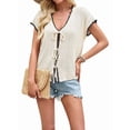 thumbnail image 3 of Women's Crochet V-Neck Short Sleeve Boho Spring Lightweights Tie Front Cardigan for Beach Summer Color XL, 3 of 10