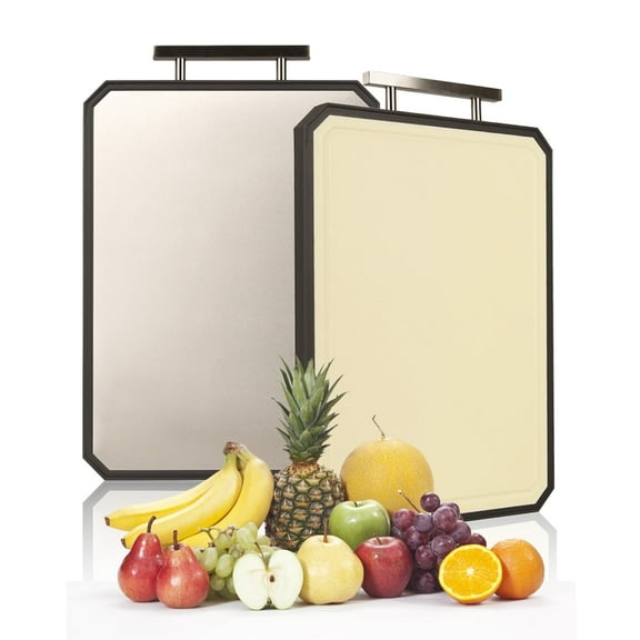 FungYuan 16" x 11" Cutting Board Double Sided, Stainless Steel Cutting Board for kitchen/Wheat Straw PP,Dishwasher Safe,non toxic Chopping Board