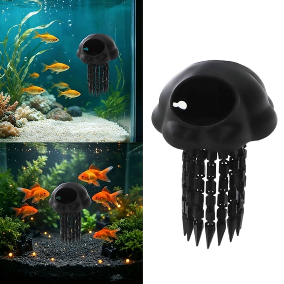 Jellyfish Shape Aquarium Cave Hideout with Feeder, 1Pc Betta Fish Shelter Ornament with 3Pcs Suction Cups, Fish Tank Accessories, Floating Fish Tank Decorations for Shrimp Small Fish Fry