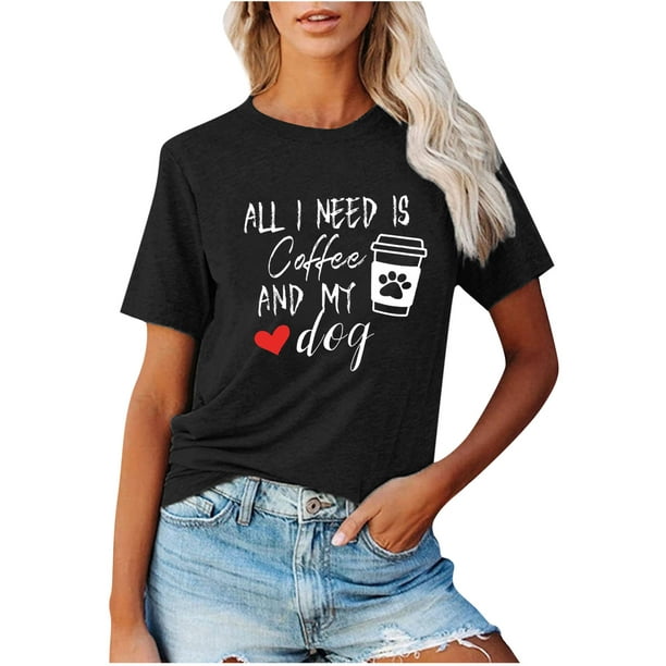 Casual Round-Neck Letter Printed T-Shirt Loose Short Sleeve Fit Elastic Trendy Pullover - Walmart.com