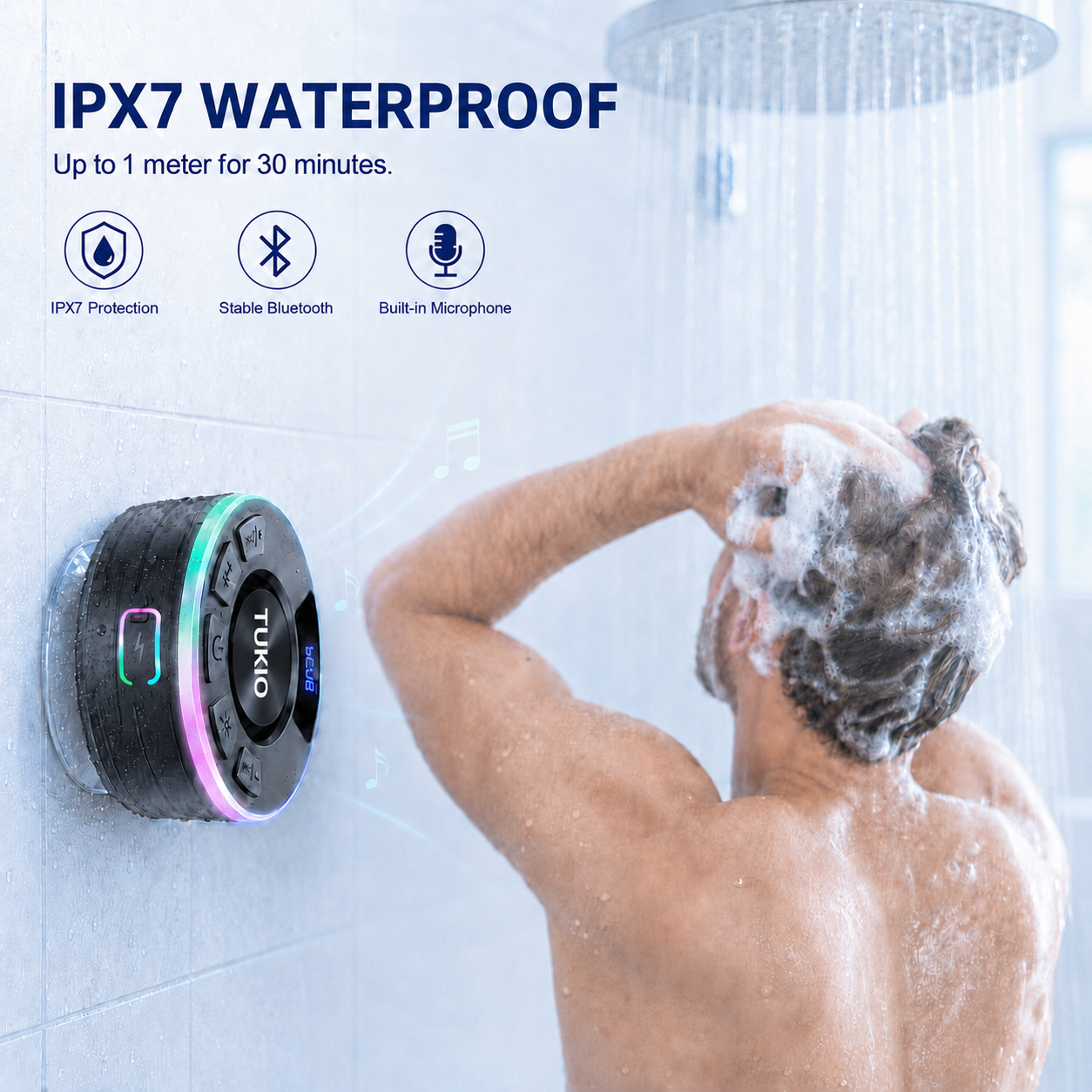 Tukio IPX7 Waterproof Bluetooth Shower Speaker with Suction Cup photo 7