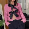 thumbnail image 2 of Aboser Womens Cutout Sequins Tops Cute Bow Tie Front Party Shirts Velvet Glitter Cropped Top Y2k Streetwear Comfy Long Sleeve Blouses Going Out Tops, 2 of 9