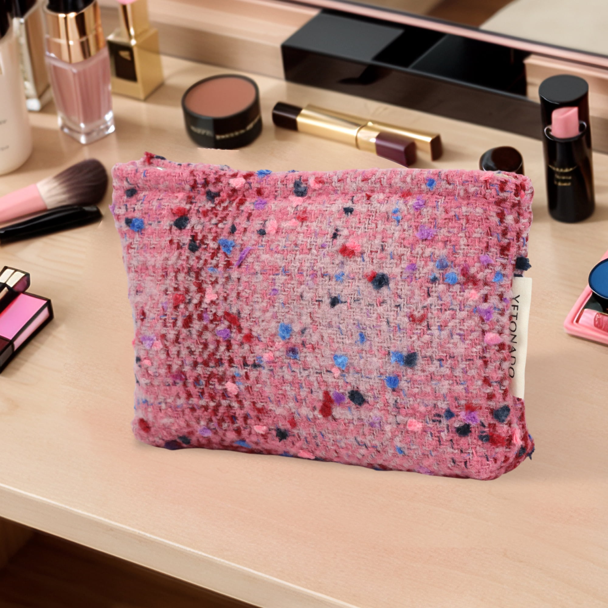Unique Bargains 1 Pc Portable Handheld Makeup Bag for Vacation in Pink Color Medium
