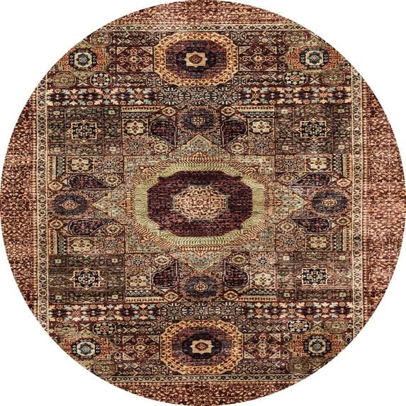 Ahgly Company Machine Washable Indoor Round Abstract Vermilion Red Area Rugs, 4' Round