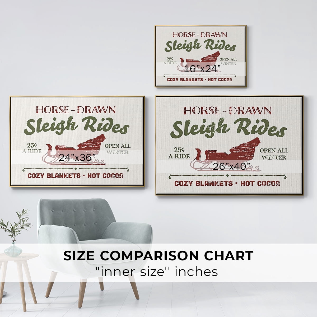 Christmas Farm Sign III - Framed Gallery Wrapped Holiday Canvas - 17 x 25 - Gold Frame
