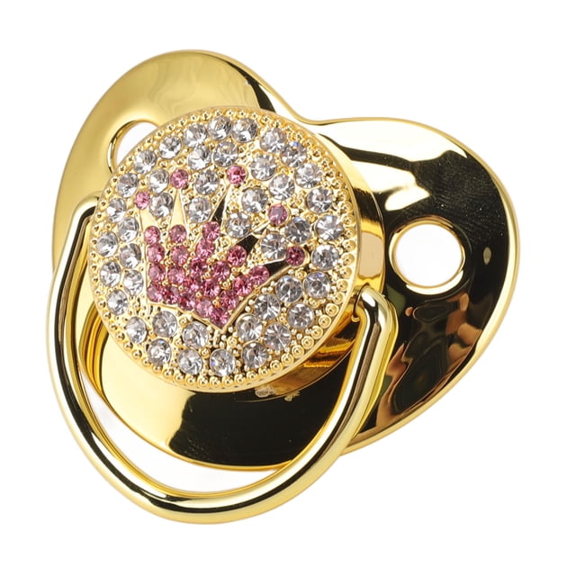 M Buder Chupón Ortodóntico para Bebés con Diseño de Diamantes Brillantes, Chupete de Silicona Suave Libre de BPA, Seguro y Cómodo, Ideal para Recién Nacidos de 6 a 18 Meses, Color Oro (7 cm)