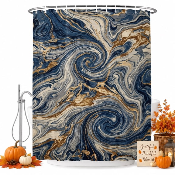 Navy Blue Ombre Shower Curtain, Waterproof Shower Curtains for Bathroom, Modern Abstract Art Coastal Nautical Washable Fabric Bathtub Curtain Set Bath Decor with 12 Hooks Stall 36"x72"