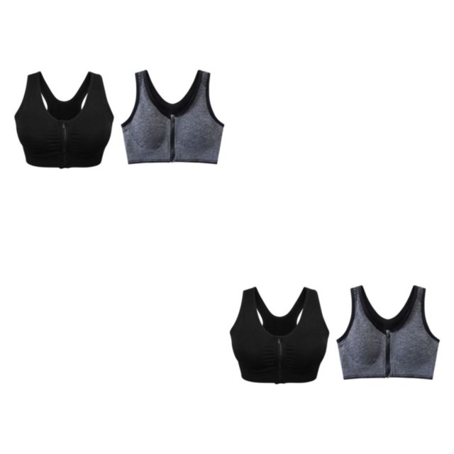 Youkk 2x Fit With Multiple Sizes Available Zip Front Sports Bra Seamless Construction black + gray S 2Set