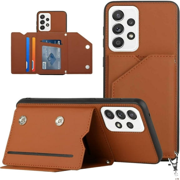 for Samsung Galaxy A33 5G Wallet Cover,Durable PU Leather Magnetic Closure Kickstand with Wrist Strap Credit Cards Pocket Shockproof Case for Samsung Galaxy A33 5G (Not 4G) Brown