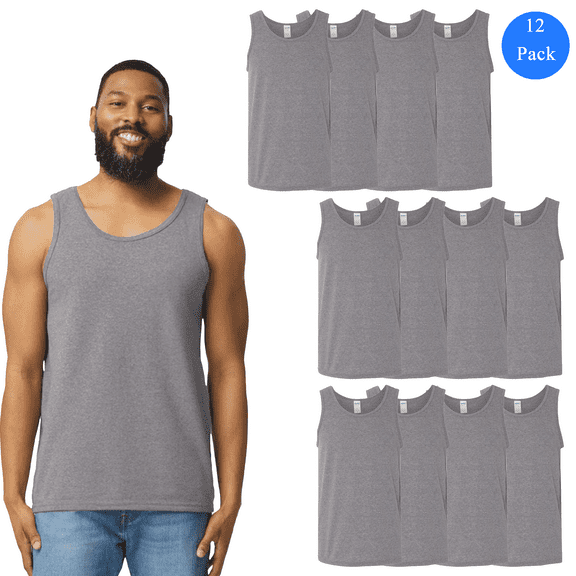 Gildan Men’s Sleeveless Shirt, Heavy Cotton Graphite Heather Tank Top Pack of 12 Muscle Undershirt Tee, Size S