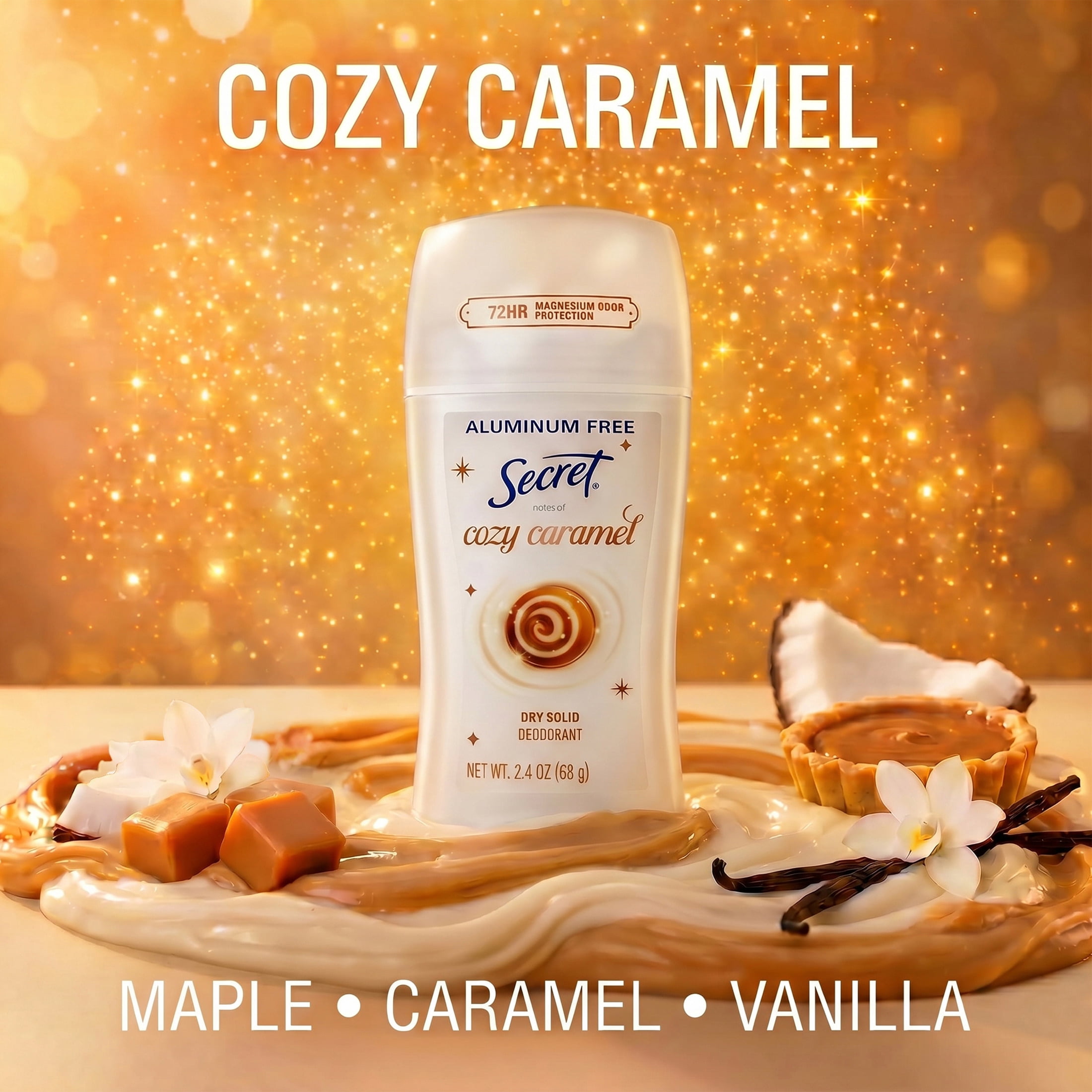 Secret Aluminum Free Holiday Deodorant for Women, Cozy Caramel, 2.4 oz