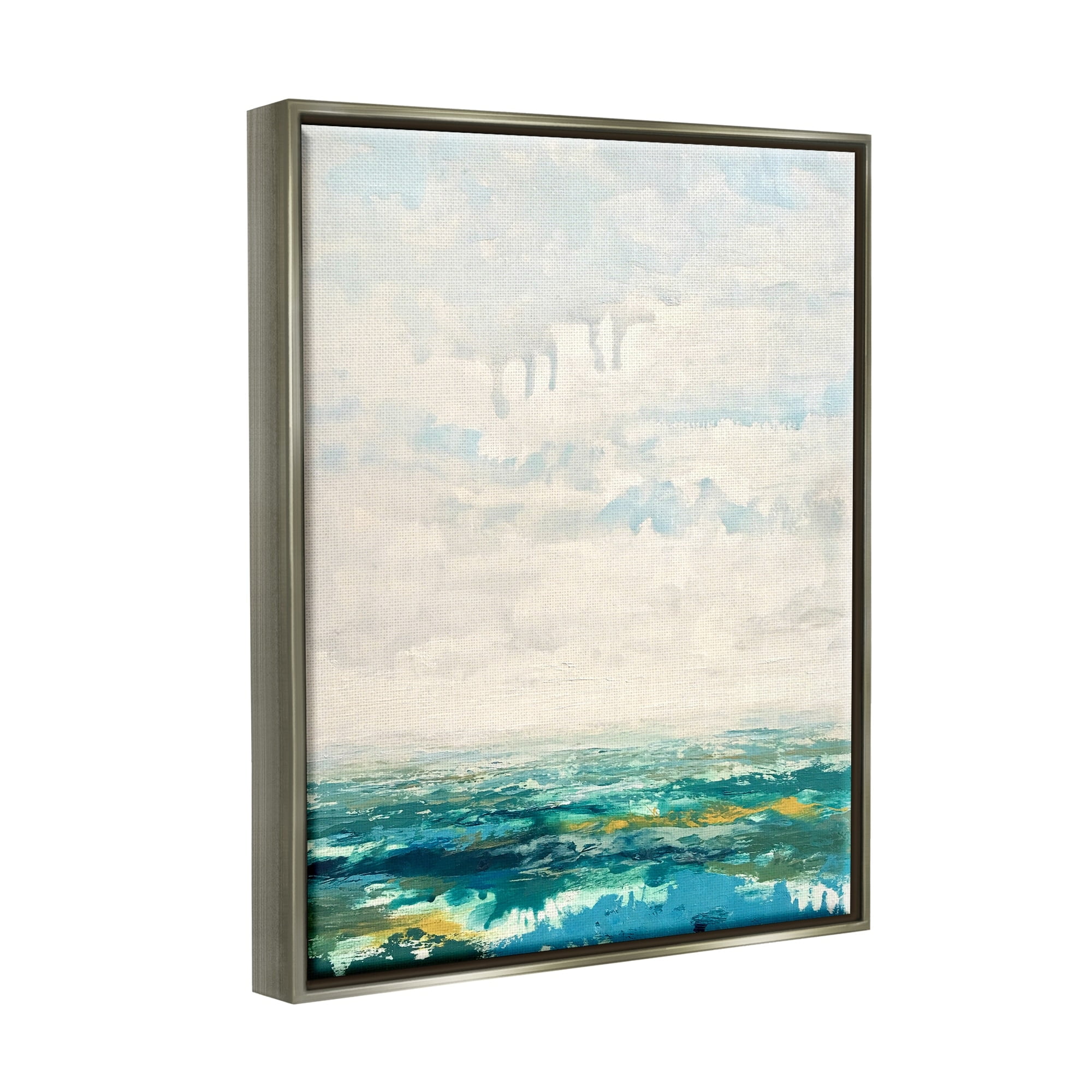 Stupell Industries Abstract Aerial Landscape Fluffy Clouds Distant Fields Painting Luster Gray Floating Framed Canvas Print Wall Art, Design by Claire Cormany