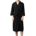 thumbnail image 2 of Men Bathrobe Solid Color V Neck Cardigan Water Absorption Oversize Male Pajamas for Home, 2 of 7