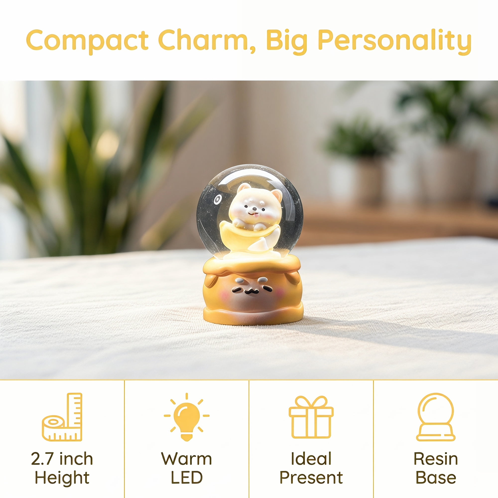 Unique Bargains Cartoon Light Up Crystal Ball Resin Snow Globe LED Sphere Orange Style C